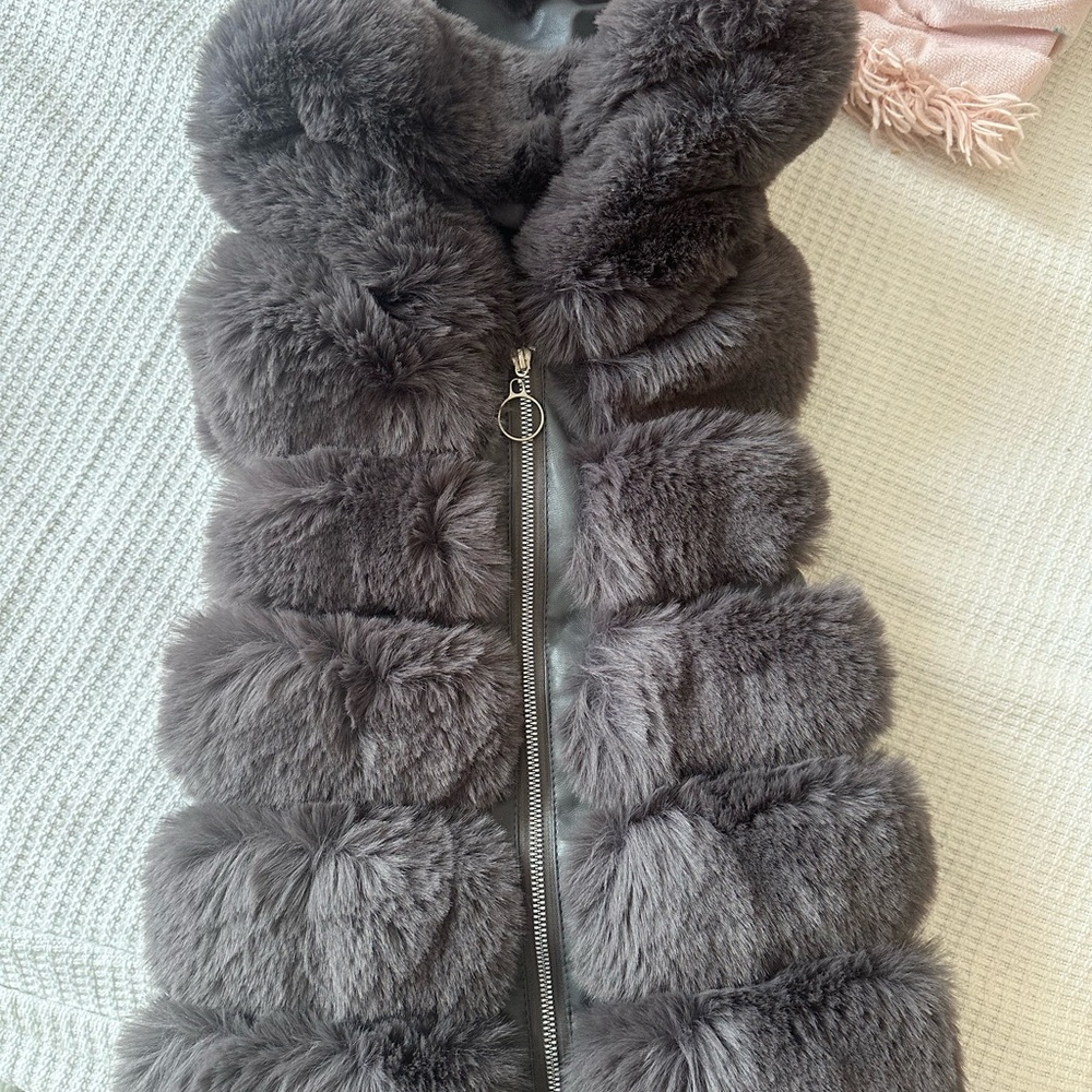Gray Faux Fur Vest